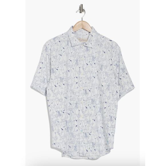 Tommy Bahama Mojito Bay Sippin Soiree Camp Shirt XL White Cocktail Print NWT - Picture 1 of 5